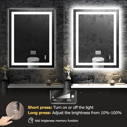 28X36 LED Bathroom Mirror with Lights, Anti-Fog, Dimmable, Backlit + Front Lit, Smart Bathroom Vanity Mirror, Memory Function, Shatterproof, Tempered Glass (Horizontal/Vertical)