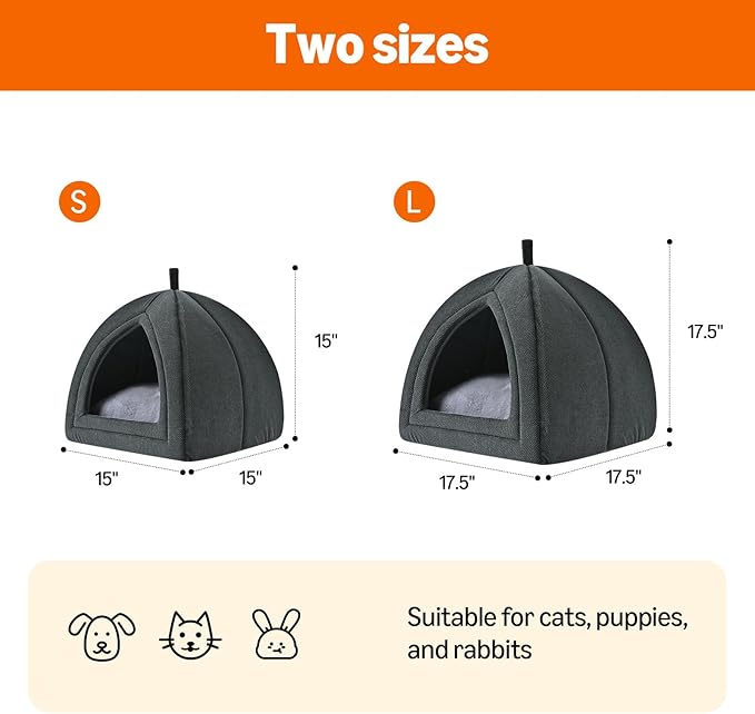 Amazon Basics Cat Cave Bed, 2-in-1 Foldable House for Indoor Cats, with Washable Cushion and Non-Slip Base, 15 x 15 Inches, Small-Mewly Pet