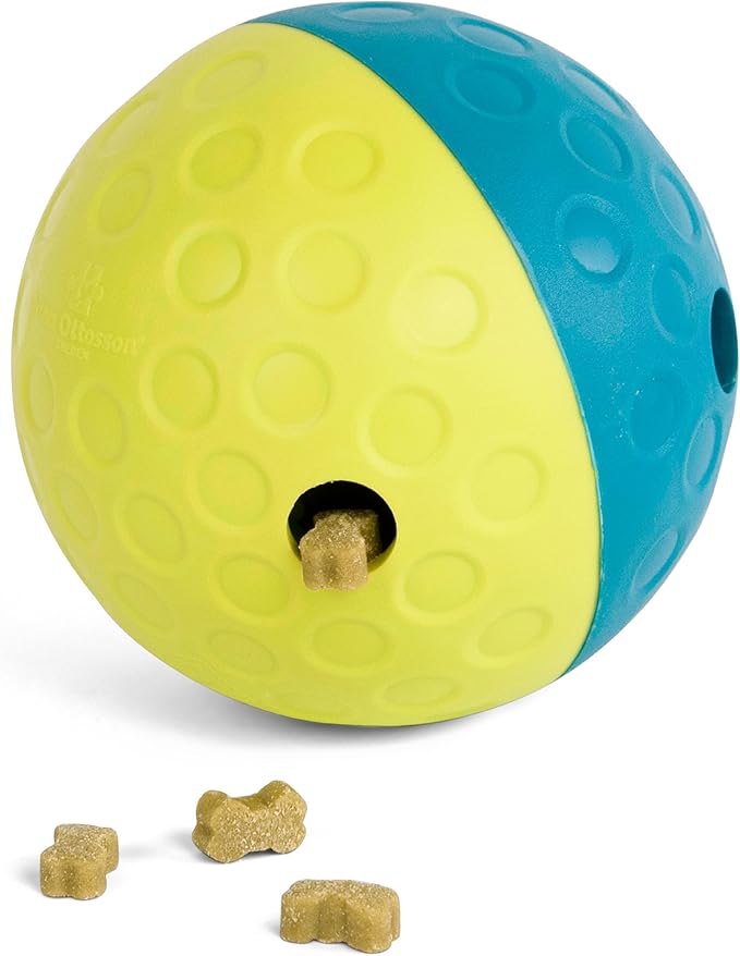Outward Hound by Nina Ottosson Treat Tumble Interactive Puzzle Ball Dog Toy, Level 1 Beginner, Blue, Small (4.75" Diameter)-Mewly Pet