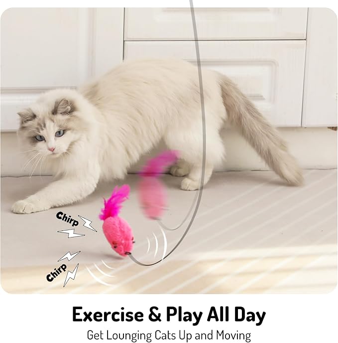 Hanging cat Toys mice with Squeaky Sound 3PCS, Retractable Teaser Toy, Interactive cat Toys for Indoor Bored Kitten Self Play Chase Exercise, Mental Physical Stimulation for All Breeds-Mewly Pet