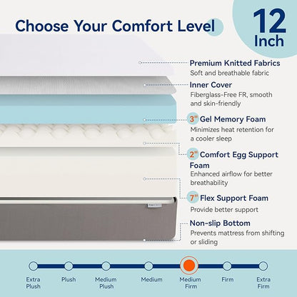 Amazon Basics Memory Foam Mattress, Medium Firm, 12 Inch, California King, White/Grey