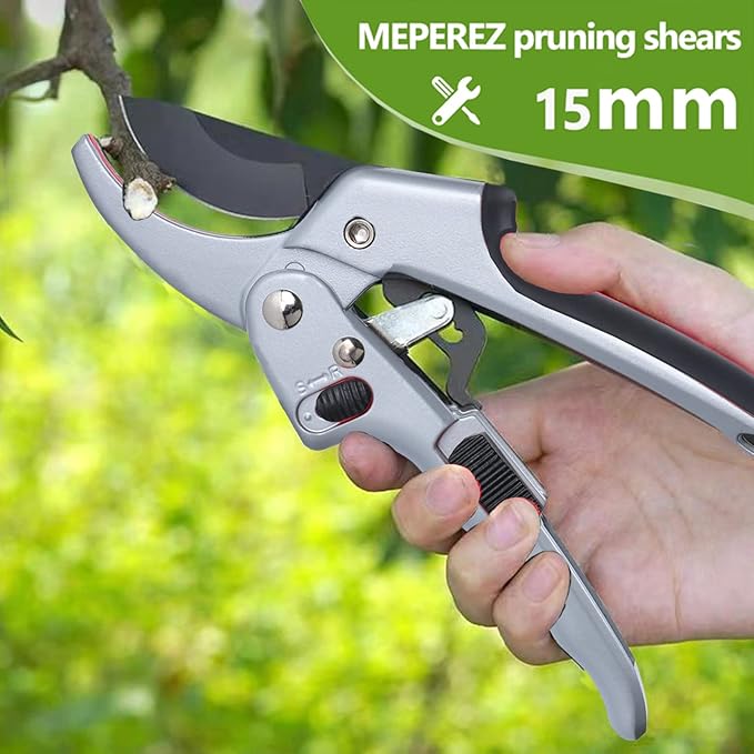 Garden clippers, premium Germany pruners, Work 3 times easier, professional ratchet pruning shears, cutting rose, flower, hedge, stem, tree, Sharp gardening scissors, Arthritis weak hand snips-Mewly Pet