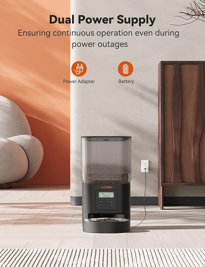 WOPET Automatic Cat Feeder, WiFi Dog Feeder with APP Control for Remote Feeding, Automatic Cat Food Dispenser with 10S Voice Record,1-10 Meals Per Day for Cats and Dogs (Black-Standard)-Mewly Pet