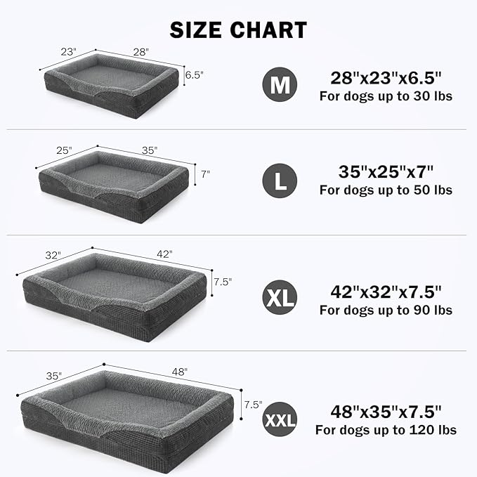 INVENHO Orthopedic Dog Beds Large Sized, XL Washable Egg-Crate Memory Foam Dog Couch Bed with Washable Removable Cover, Waterproof Lining and Nonskid Bottom-Mewly Pet