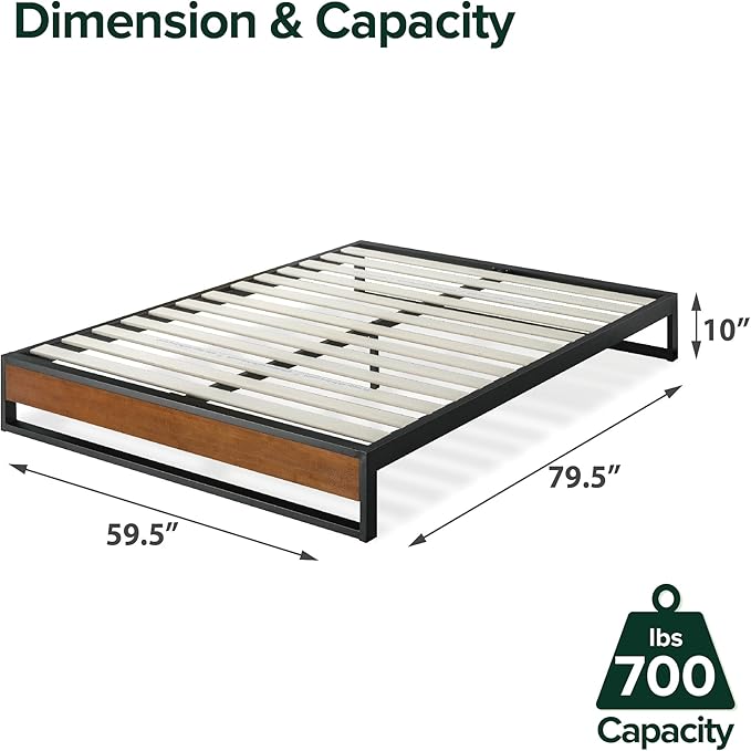 ZINUS GOOD DESIGN Award Winner Suzanne 10 Inch Bamboo and Metal Platforma Bed Frame, No Box Spring Needed, Wood Slat Support, Chestnut Brown, Queen