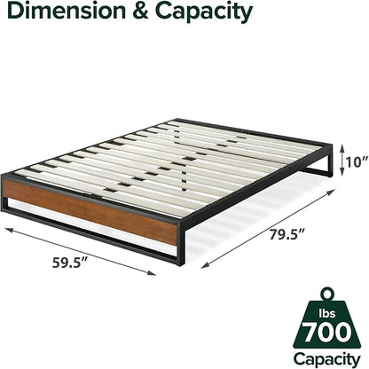 ZINUS GOOD DESIGN Award Winner Suzanne 10 Inch Bamboo and Metal Platforma Bed Frame, No Box Spring Needed, Wood Slat Support, Chestnut Brown, Queen