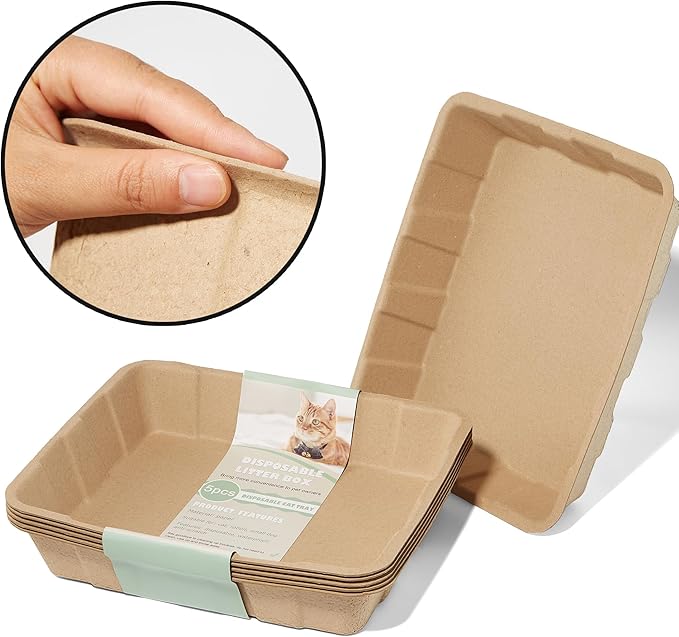 Vealind Disposable Cat Litter Boxes, Cardboard Cats Litter Tray Cat Travel Toilet Litter Pan Liners Cats and Small Animals Leakproof Litter Box (5 Pack)-Mewly Pet