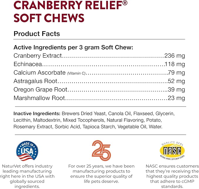 NaturVet – Cranberry Relief Plus Echinacea – Helps Support a Healthy Urinary Tract & Immune System – 120 Soft Chews-Mewly Pet