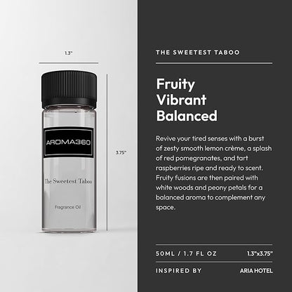 Aroma360 - The Sweetest Taboo Fragrance Oil Scent - Luxury Aromatherapy Scent Diffuser Oil - Hints of Lemon Crème, Pomegranates, & Raspberries - for Essential Oil Diffusers - for Home & Office - 50mL