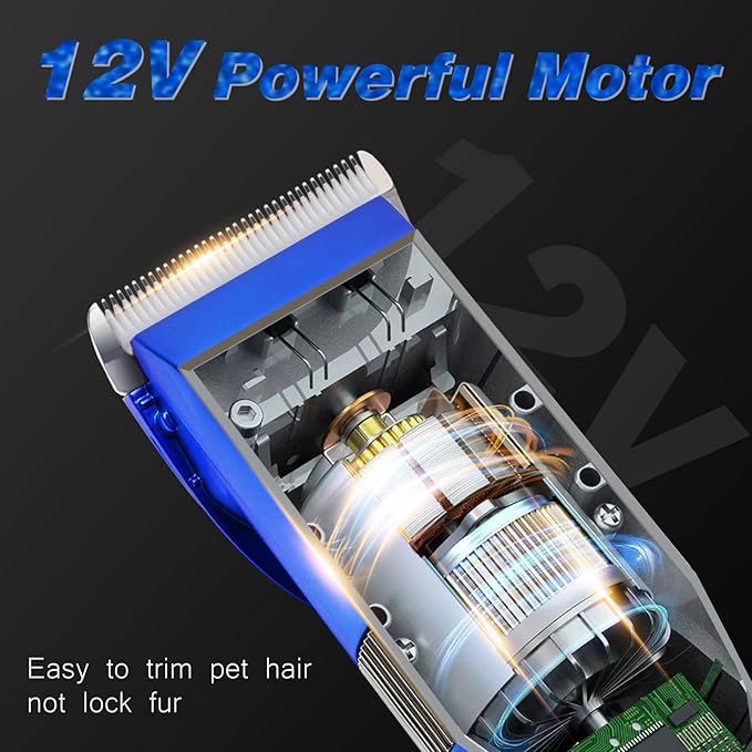 Dog Grooming Clippers, Professional 12V Heavy Duty Pet Clippers, Large Dog Shaver for Thick Coat,Plug-in Pet HairTrimmer with Guard Combs Brush for Dogs Cats-Mewly Pet