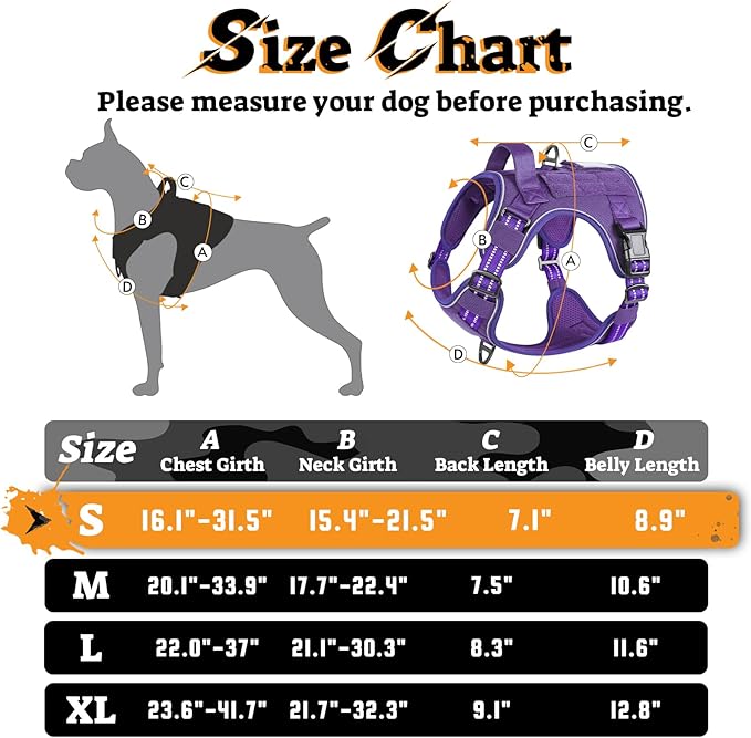 rabbitgoo Dog Harness Small Sized No Pull, Tactical Service Pet Vest with Molle and Control Handle, Adjustable and Reflective Military Harness for Easy Walking and Training, Purple, S-Mewly Pet