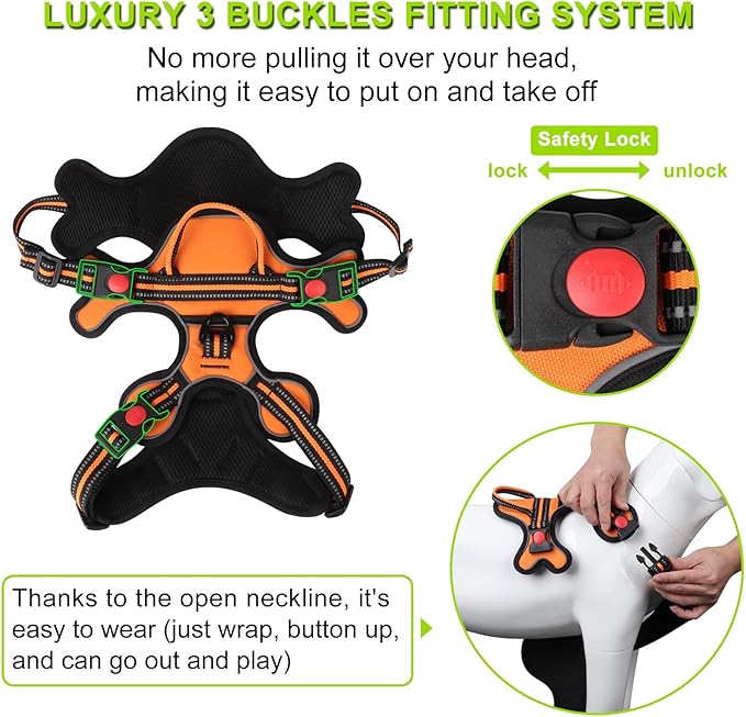 Dog Harness, Adjustable Reflective Dog Vest No Pull Dog Harness with Badge and Bow Tie for Puppy Small Medium Large Dogs-Mewly Pet