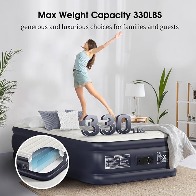 Twin XL Air Mattress with Built in Pump Raised,80" Long,Upgraded 18''Inflatable Mattress,Self Inflatable Blow Up Mattress in 2 Mins,Twin Size Air Mattress with Carry Bag for Home,Camping