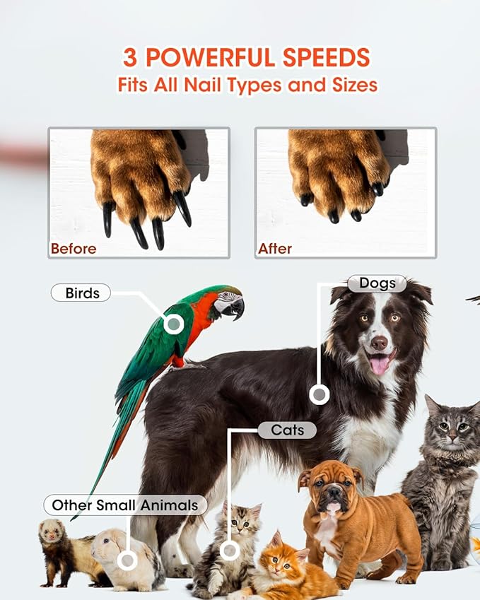 Super Powerful Dog Nail Trimmers and Dog Nail Clippers Combo, Ultra Quiet, 3 Speeds, 4 Bright Lights, with Travel Lock, for Small, Meddium and Large Dogs, Cats and Small Animals-Mewly Pet