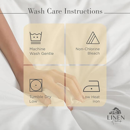 Linen Home 100% Cotton Percale Sheets King Size, Ivory, Deep Pocket, 4 Pieces Set - 1 Flat, 1 Deep Pocket Fitted Sheet and 2 Pillowcases, Crisp Cool and Strong Bed Linen