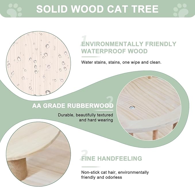 Wood Cat Tree 17” x 16”x 53” Modern Sturdy Cat Tower with Double Condos Hand-Woven Beds & Toys Multilevel Huge Paws Pals Tree Indoor Cat Furniture for Big Cats-Mewly Pet
