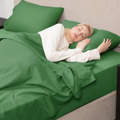 Mejoroom King Size Bed Sheet Set - Hotel Luxury 1800 Bedding Sheets & Pillowcases - 16" Deep Pocket Fitted Sheet, Soft, Breathable, Wrinkle & Fade Resistant - 4 Piece(King, Calla Green)