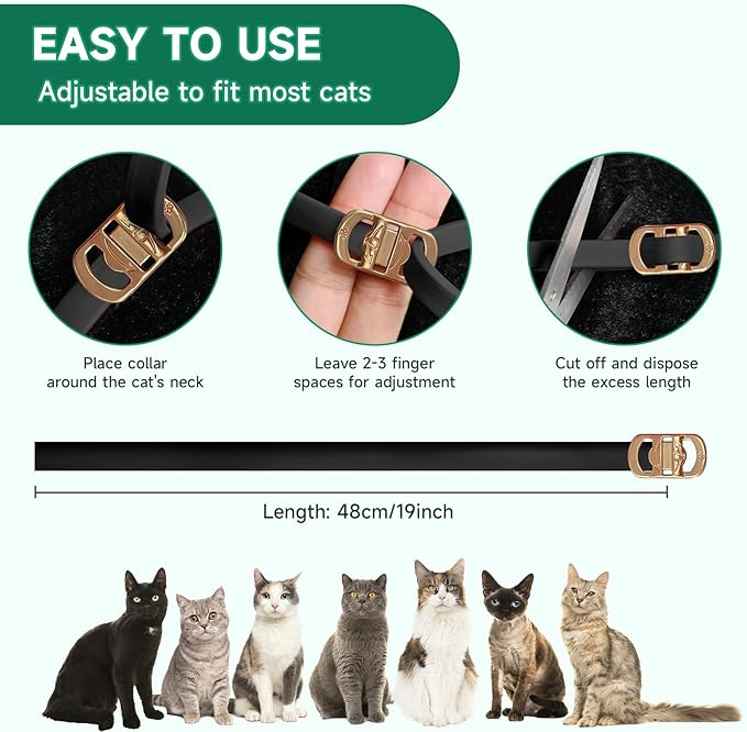 4 Pack Flea Collar for Cats, Cat Flea and Tick Treatment, 8 Months Protection Flea and Tick Prevention for Cats, Waterproof Cat Flea Collar, Adjustable Cat Flea and Tick Collar for Cats Kittens, Black-Mewly Pet