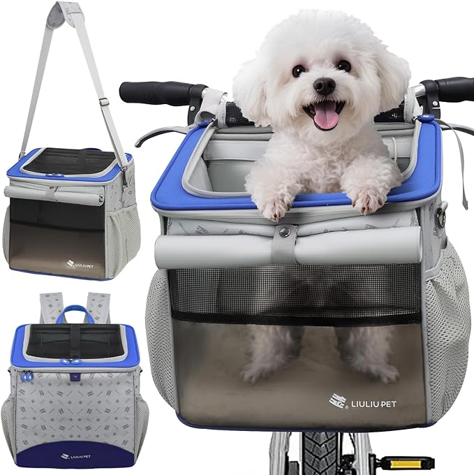 Cat and Dog Backpack Carrier, Breathable Cycling Pet Bag with Mesh Ventilation, Portable Outing Traveling Pet Bag with Top Waterproof Fabric for Small, Medium Cats, Small Dogs, Blue-Mewly Pet
