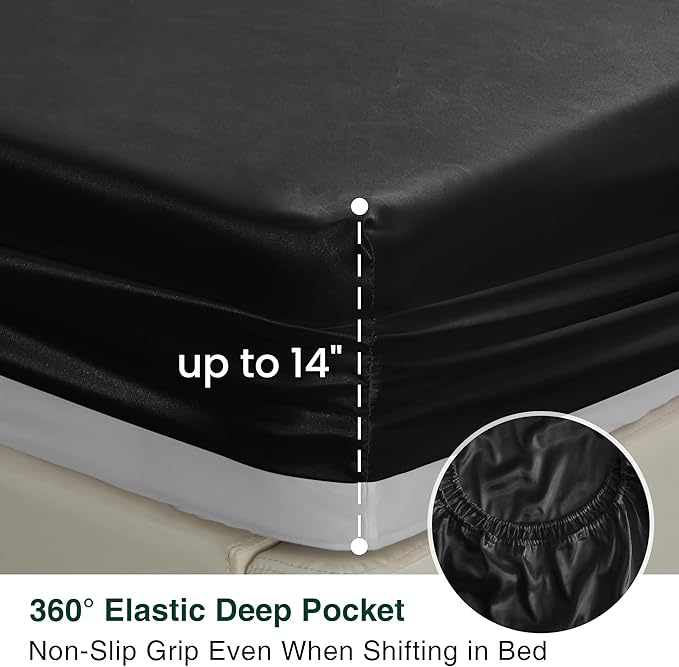Love's cabin Twin XL Satin Sheet Sets - 3 Piece Black Silky Bed Sheets with Deep Pockets, Luxury Silk Feel Satin Sheet Set Twin XL (1 Flat Sheet,1 Fitted Sheet,1 Pillow case)