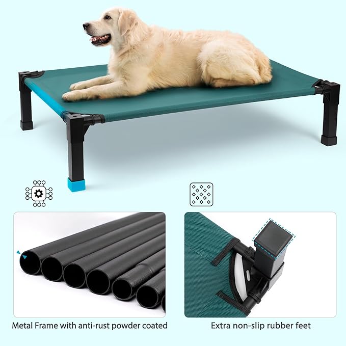 Heeyoo Elevated Dog Bed, Cooling Raised Pet Cot with Chew Proof Washable Breathable Mesh and Metal Frame, Portable Dog Cot Bed with No-Slip Feet for Outdoor or Indoor Use-Mewly Pet