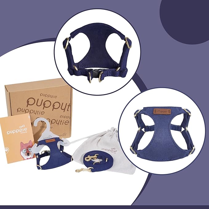 Puppytie No Pull Dog Harness with Multifunction Dog Leash,Soft Adjustable No Choke Escape Proof Pet Harness Vest for Medium Dogs or Large Dogs,Navy,M-Mewly Pet