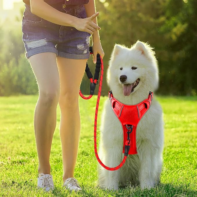BARKBAY Dog Harness No Pull with ID Tag Pocket - Heavy Duty, Reflective, Easy Control for Large Dogs(Red,L)-Mewly Pet