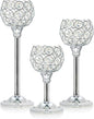 Crystal Metal Tealight Candlestick, Bling Bowl Candelabras, Tall Crystal Votive Candle Holders Elegant Crystal Candle Centerpiece for Dining Table Wedding Decor (Set of 3, Silver)
