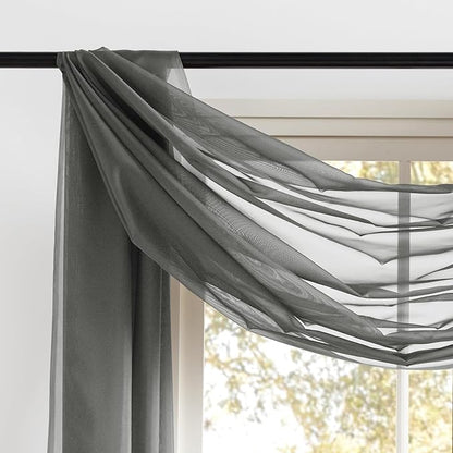NICETOWN Bed Canopy Scarf Curtains Sheer Textured - Multifunctional Window Topper Scarf Home Decor Voile Valance for Party/Carnival (Sold Individually, W60 x L216, Dark Gray)