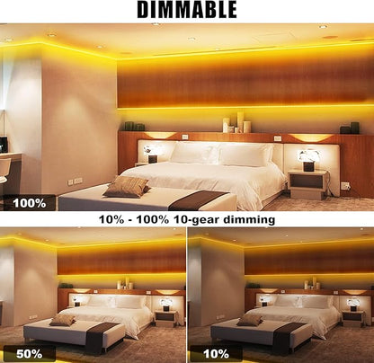 Orange Color COB Led Strip Lights with RF Remote, 16.4ft 2000K Dimmable Bright Dotless Yellow Led Light Strip, Adhesive Indoor Gold Yellow Led Lights for Cabinet, Living Room