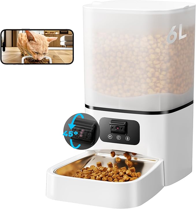 Automatic Cat Feeder with Camera,Adjustable Camera 5G/2.4G WiFi Timed cat Feed, auto cat Feeder, Automatic Pet Dispenser with HD Night Vision-Mewly Pet