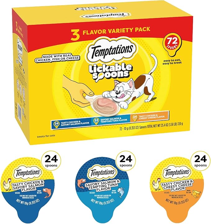 Temptations Lickable Spoons Adult Wet Cat Treats, 72 Spoons, Variety Pack-Mewly Pet
