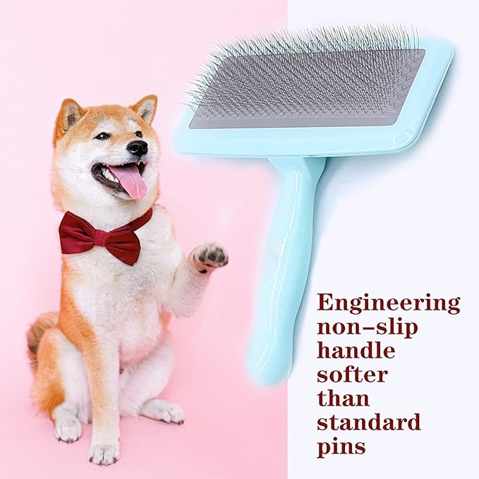 Air Cushion Slicker Brush for Dogs Cats,Soft Pin Shedding Brush for Short Haired Dog,Cat, Pet Grooming Wire Brush for Thin Curly Matted Tangled Hair,14mm(0.55"),Green-Mewly Pet