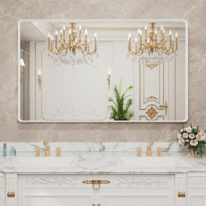 LOAAO 60x36 Inch White Metal Framed Bathroom Mirror for Wall, White Bathroom Vanity Mirror Farmhouse, Large Rounded Rectangle Mirror, Anti-Rust, Tempered Glass, Hangs Horizontally or Vertically