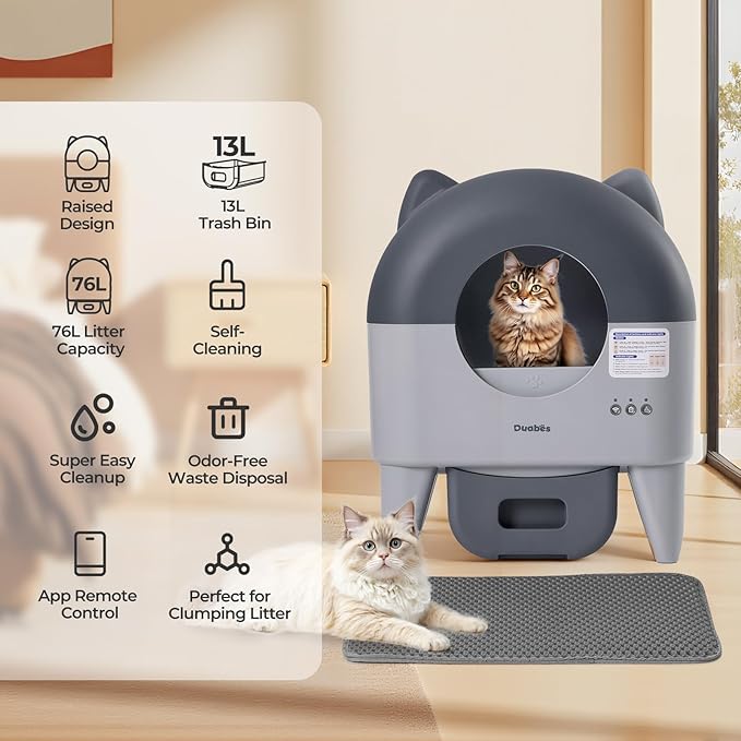 Self Cleaning Litter Box: Extra Large Automatic Cat Litter Box Self Cleaning for Multiple Cats - APP Control with Smart Sensors - Safety Protection - Low Noise Design-Mewly Pet