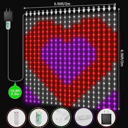 Smart Curtain Lights, Color Changing 400 LED Curtain Lights 6.6 * 6.6 FT, RGB DIY String Fairy Light for Bedroom Backdrop Party Indoor Outdoor Christmas Decoration (APP +Remote Control)