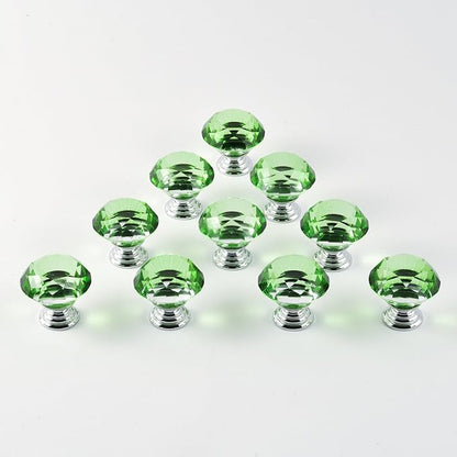 12pcs Diamond Shape Crystal Glass 30mm Drawer Knob Pull Handle Usd for Cabinet, Drawer (Green)
