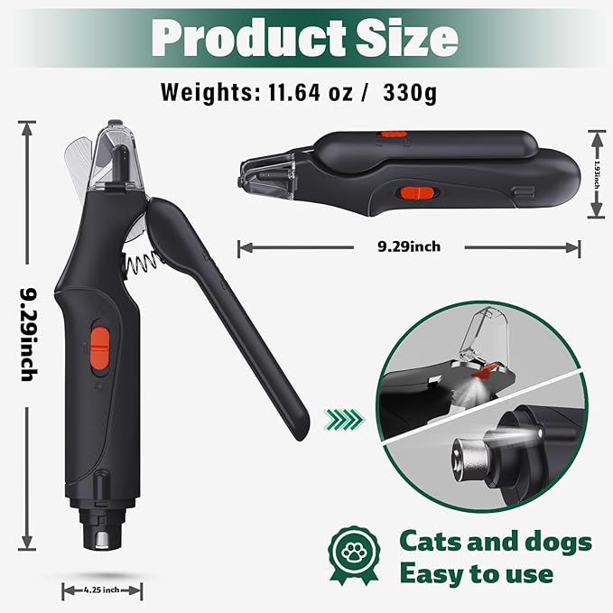 2-in-1 Dog Nail Clippers & Cat Nail Clippers Trimmers for Large Medium Small Dogs Cats Claw Trimmer Quick Sensor and Safety Guard USB Rechargeable with 2 LED Lights Dogs Nail Trimmer-Mewly Pet