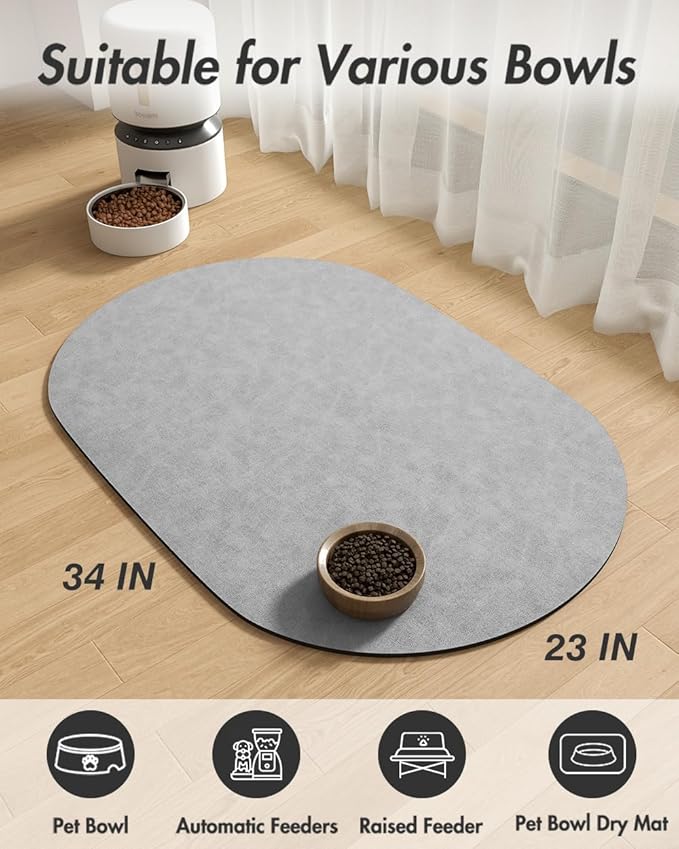 Absorbent Dog Food Mat-Dog Mat for Food and Water Bowl, Quick Dry Pet Food Mat, No Stains Cat Feeding mat, Pet Accessories Pet Supplies-Cat Water Bowl Mat for Messy Drinkers-Mewly Pet