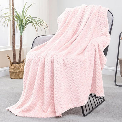 Exclusivo Mezcla Fleece Throw Blanket for Couch, 50x70 Inches Soft Cozy Jacquard Flannel Blankets, Lightweight Fuzzy Plush Warm Throws for Winter, Light Pink