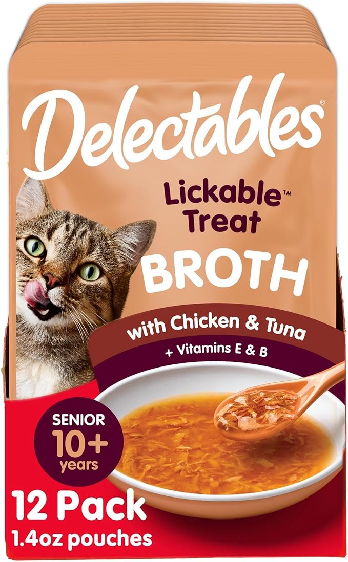 Hartz Delectables Savory Broths Senior 10+ Chicken & Tuna Lickable Cat Treat, 12 Pack-Mewly Pet