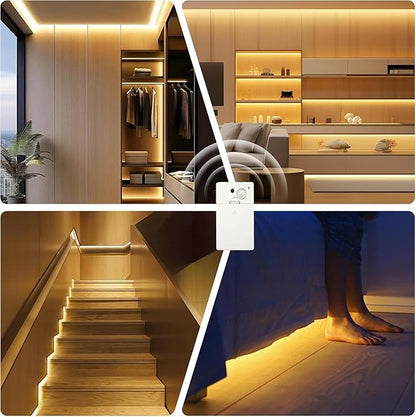 Battery Powered LED Strip Lights, COB Motion Sensor LED Strip Lights 20 inch x 3 Pack for Kitchen Under Cabinet Lighting, Shelves, Under Counter, Closet, Cordless Click Light, Warm White 3000K