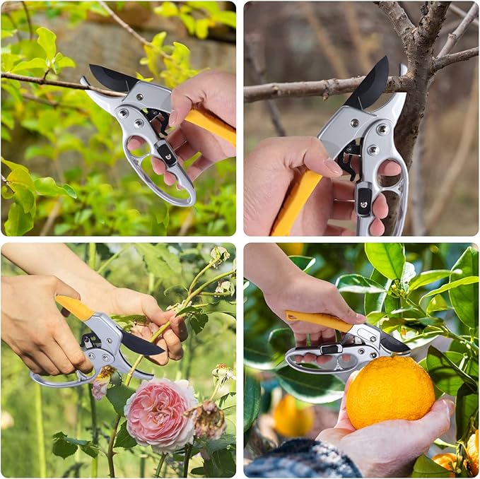 Ultra Sharp Germany Steel Pruning Shears - Cuts 3X Easier, Weak Hand Arthritis Snips, Rust-Resistant, Effortlessly 1-Inch Cut Capacity Garden Scissors, Ergonomic Handle (2 pack-yellow)-Mewly Pet