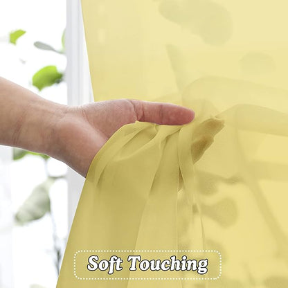 OVZME Mustard Yellow Sheer Curtains 63 Inches Length 2 Panels Rod Pocket Light Weight Soft Curtain Sheers, Voile Drapes for Basement Bathroom Bedroom Living Room, Each is 42W x 63L
