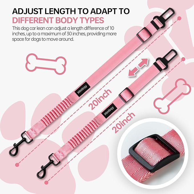 Thickened Dog Seat Belt for Car, 3 Pack Set Retractable Dog Car Adjustable Seatbelts for Vehicle Nylon Pet Safety Heavy Duty & Elastic & Durable Car Harness for Dogs, Light Pink-Mewly Pet