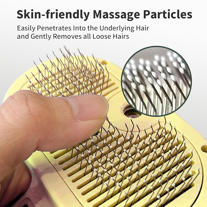 3 In 1 Steamy Brush with Release Button and Tank, Anti-Static Pet Brush for Long and Short Hair Pets to Remove Tangles and Loose Fur (Yellow)-Mewly Pet