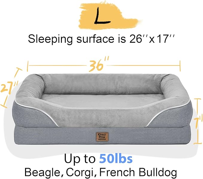 Orthopedic Washable Large Dog Bed - Egg Foam Dog Beds for Large and Medium Dogs Big Pet Beds with Removable Washable Cover and Bolster for Extra Large Dogs-Mewly Pet