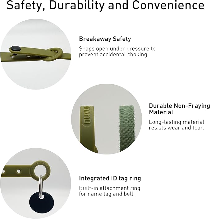 Breakaway Cat Collar - Soft, Comfortable, and Lightweight Safety Buckle Collar with Name Tag Ring for Outdoor Cats and Sensitive Skin Kittens by Nuvuq (6 ⅞" to 10 ¼", Green)-Mewly Pet