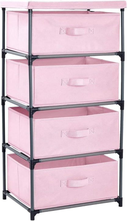Juvale 4-Tier Dresser for Bedroom - 16.5 x 13 x 33 in, Pink, Modern - Closet Dresser with 4 Fabric Drawers for Clothes & Bedroom Storage