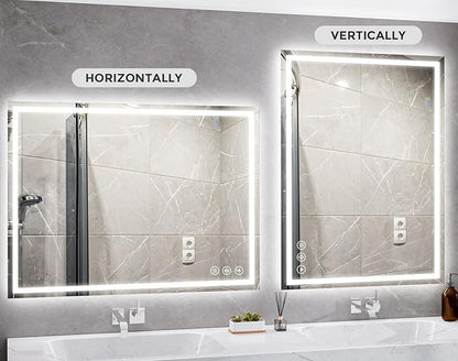 Koonmi 30x55 LED Bathroom Mirror, Backlit + Front Lit, LED Bathroom Mirror with Lights for Wall, 3 Colors, Anti-Fog, Dimmable Brightness, Tempered Glass